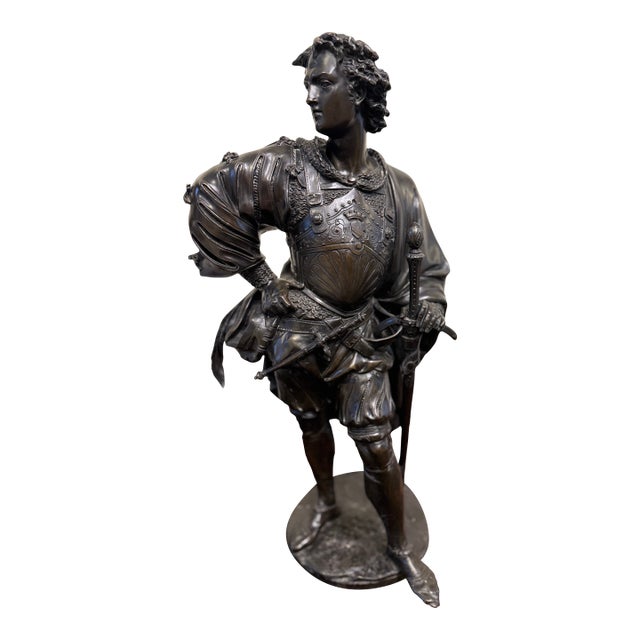 Antique 25” Signed 19th Century French Bronze Sculpture the Landsknecht Cavalier by Albert-Ernest Carrier Belleuse For Sale