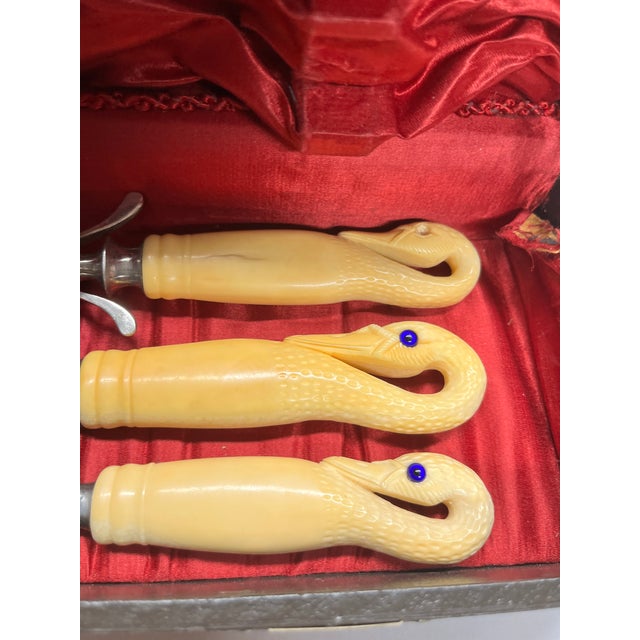 19th Century Boxed Swan Handled Bone Carving Set For Sale - Image 11 of 11