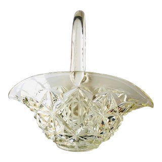 Vintage Clear Cut Glass Monogram "Koc" Wedding Basket For Sale