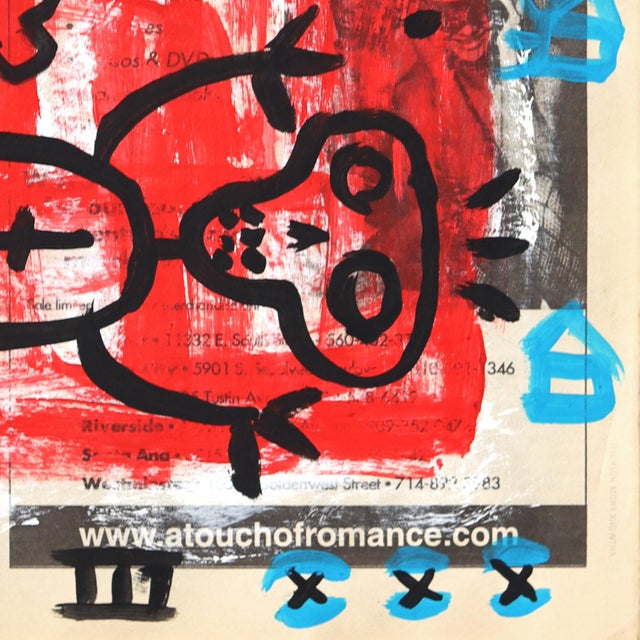 Skeleton Strums - Original Pop Street Art Acrylic Painting on Newspaper by Gary John For Sale In Los Angeles - Image 6 of 6