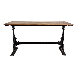 Antique English Bakers Table Sofa Entry Hall Kitchen Island With Cast Iron Base For Sale