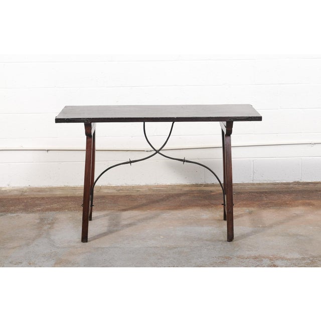 Wood 19th Century Spanish Travel Table W/Iron Stretcher For Sale - Image 7 of 12