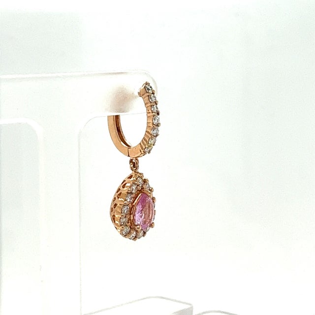 2.86 Carat Pink Sapphire Diamond Rose Gold Drop Earrings, A Pair For Sale - Image 4 of 6