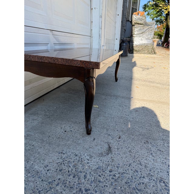 Brown Vintage French Provincial Coffee Table With Granite Top and Cabriole Legs For Sale - Image 8 of 9