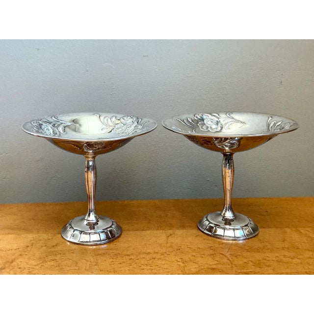 Vintage Silverplate Floral Compotes - Pair For Sale - Image 9 of 12