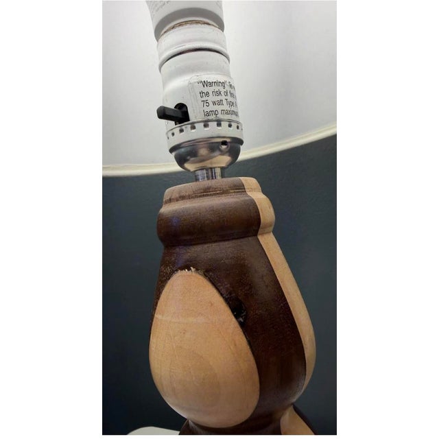 Wood Vintage Danish-Modern Studio Craft Two-Tone Hand-Turned Wood Table Lamps - a Pair For Sale - Image 7 of 16