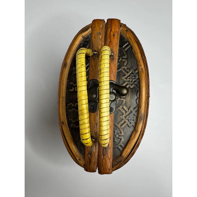 Coastal Rattan Embossed Black Metal and Wood Basket For Sale - Image 4 of 12
