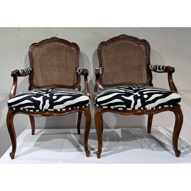 1970s Century Chair Company Cane Back Bergere Louis XV Style Zebra