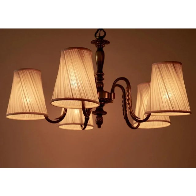 Austrian Brass Chandelier with Five Silk Shades attributed to J.T. Kalmar, 1935 For Sale - Image 11 of 13
