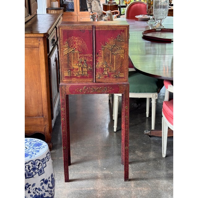 Chinoiserie 19th Century English Red Lacquered Chinoiserie Cabinet For Sale - Image 3 of 14