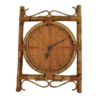 Vintage Tortoise Rattan Bamboo Wall Clock For Sale
