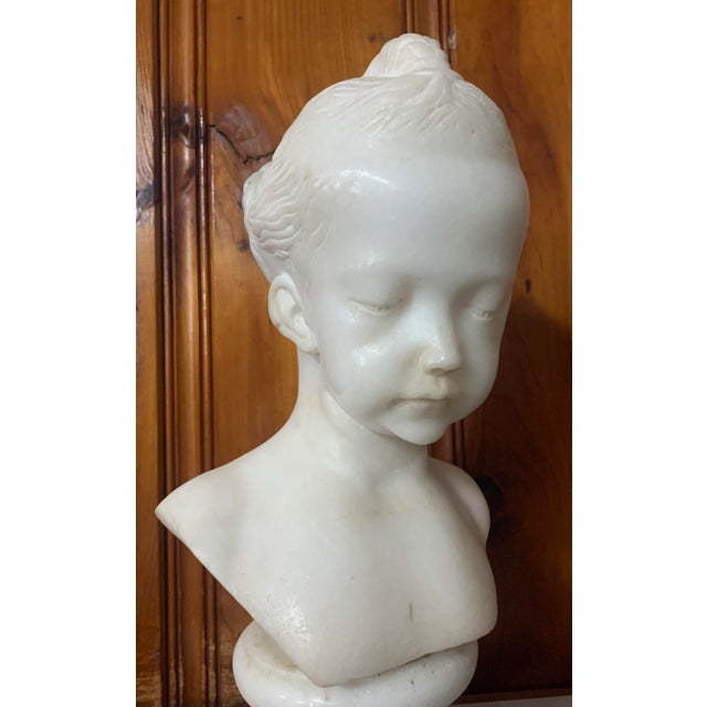 Alabaster Antique Carved Marble Bust of a Young Girl For Sale - Image 8 of 12