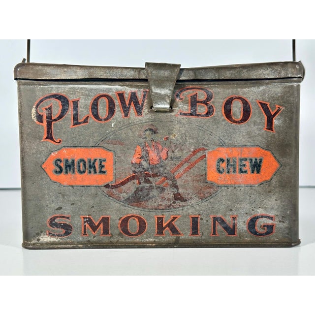 Rare & Original Antique Plow Boy Tobacco Tin Lunchbox for your consideration. The tin box measures approx. 5 inches tall...