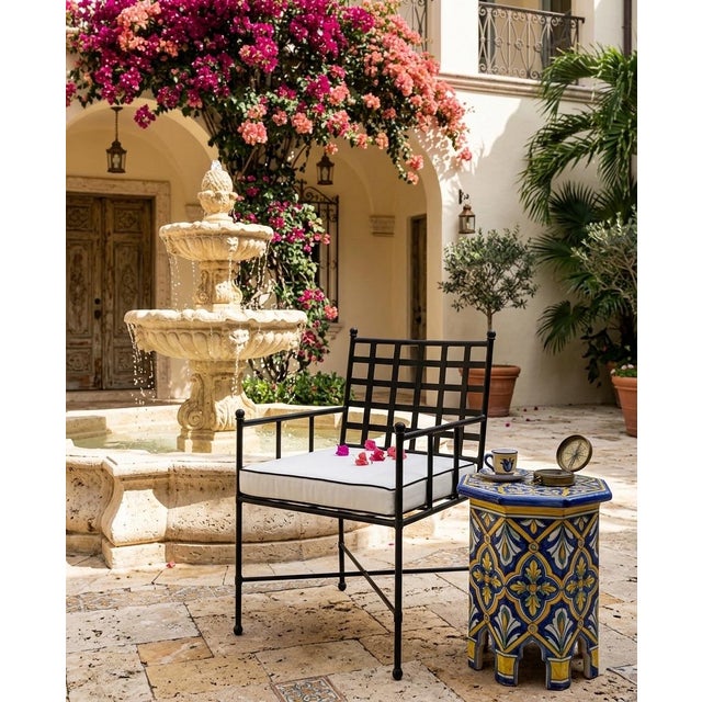 2000 - 2009 Classic Campaign-Style Wrought Iron Lounge Armchair For Sale - Image 5 of 11