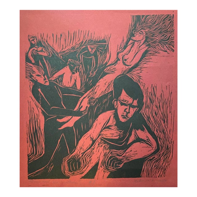 1960s Kay Yares Rocco and His Brother Woodcut For Sale