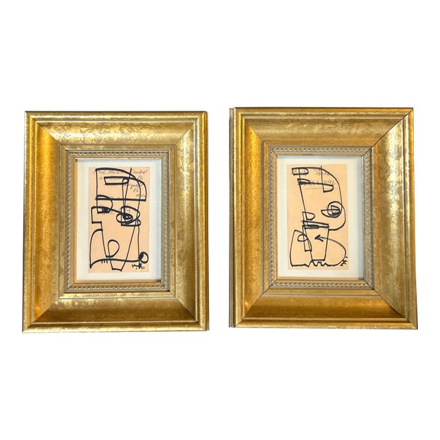 Two Contemporary Original Wayne Cunningham Abstract Marker Drawings - Set of Two For Sale