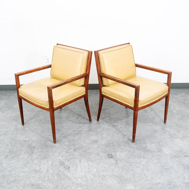 Mid Century Modern Lounge Chairs Solid Walnut Pair Tan Armchairs Two MCM Vintage For Sale - Image 10 of 10