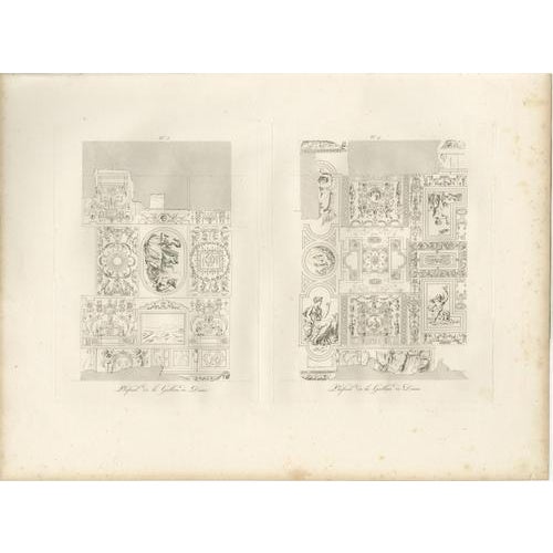Louis-Pierre Baltard, Antique Decorative Ceiling Designs, Fontainebleau Gallery, 1803, Prints, Set of 2 For Sale - Image 4 of 13