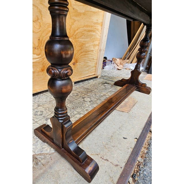 Kittelberger Edwardian Mahogany Library / Sofa Trestle Table, Circa 1910s For Sale - Image 4 of 9