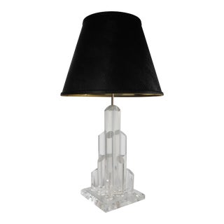 Chic Stepped Skyscraper Form Lucite Table Lamp For Sale