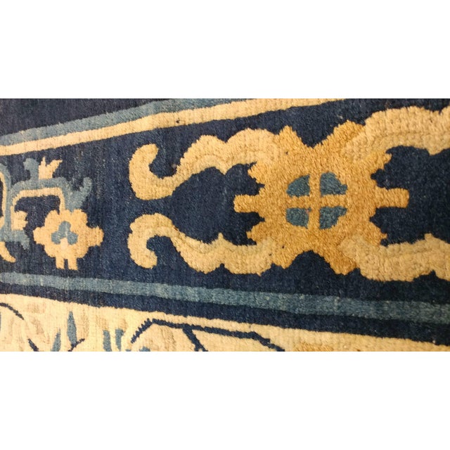 Textile Antique Chinese Rug, Tan and Blue Oriental Handmade Wool Rug For Sale - Image 7 of 8
