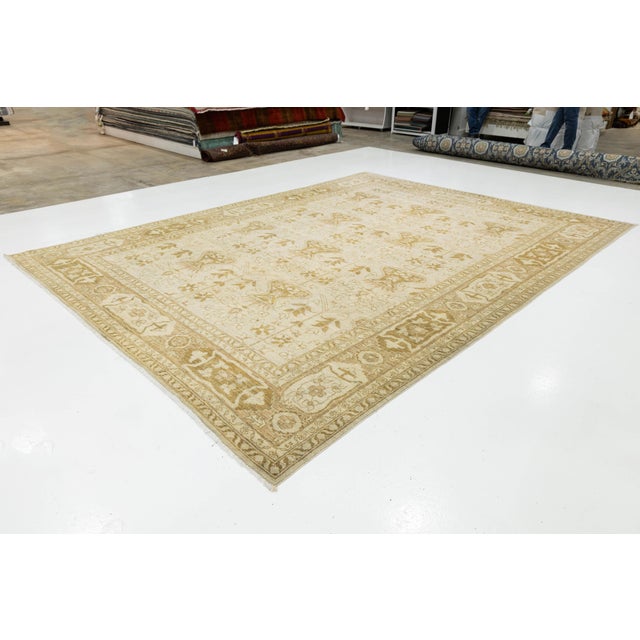 Elegant Golden Ivory Modern Oushak Style Hand-Knotted Wool Rug 10x14 For Sale - Image 10 of 10