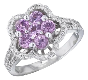 1.51 Carat Pink Sapphire Diamond 14 Karat White Gold Ring, Size 6.5