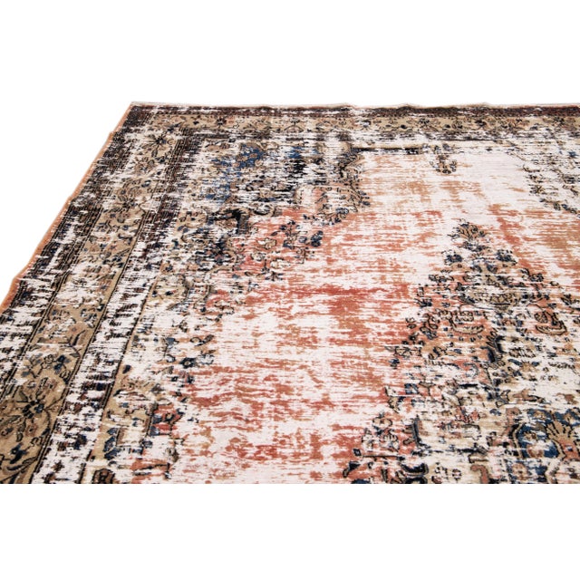 Persimmon Vintage Mahal Handmade Medallion Motif Rust Distressed Oversize Wool Rug For Sale - Image 8 of 11