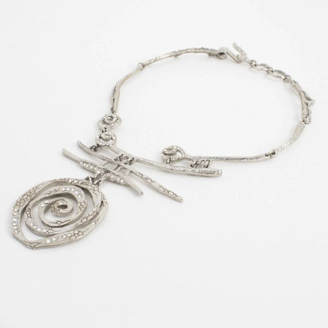 Silver Christian Lacroix Brutalist Silvered Jeweled Choker Necklace For Sale - Image 8 of 12