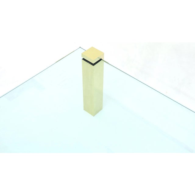 Transparent Solid Brass Square Posts Legs Glass Top Coffee Table For Sale - Image 8 of 12