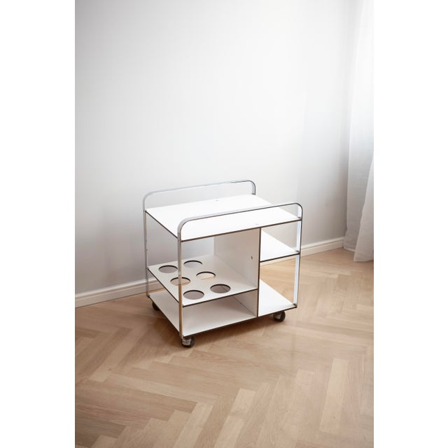 Silver Postmodern Chrome Framed White Serving Cart on Wheels, 1980s For Sale - Image 8 of 8