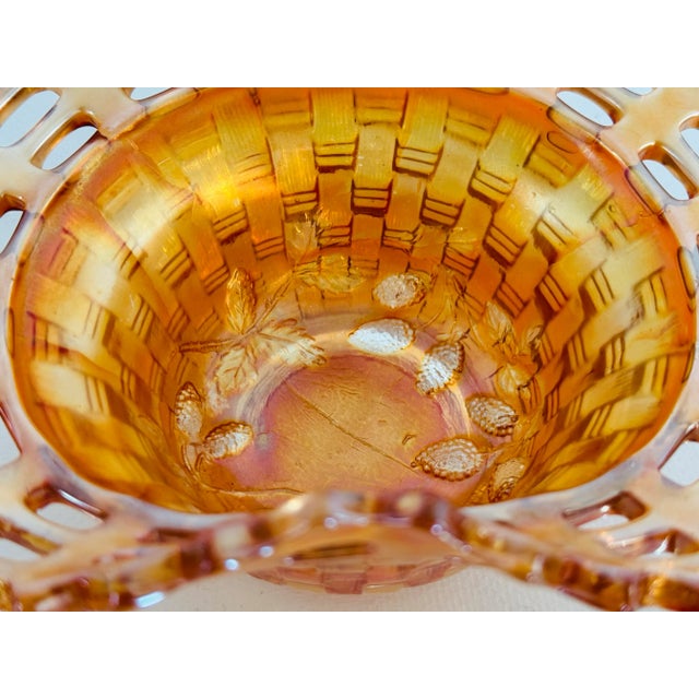 Art Nouveau 1910s Fenton Marigold Carnival Glass Blackberry Basketweave Bowl For Sale - Image 3 of 5