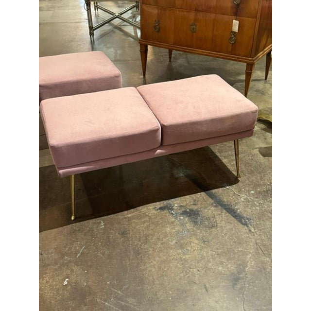 Pair of Italian Marco Zanuso Style Pink Benches. Mid‑century–inspired pieces echoing the soft, sculptural curves of...