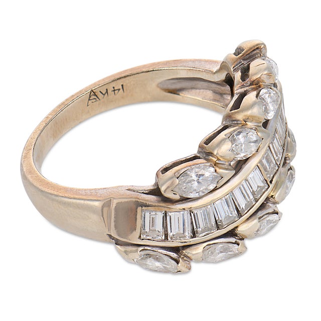 Vintage Baguette Marquise Cut Diamond 14k White Gold Band Ring, Size 6 For Sale - Image 4 of 6