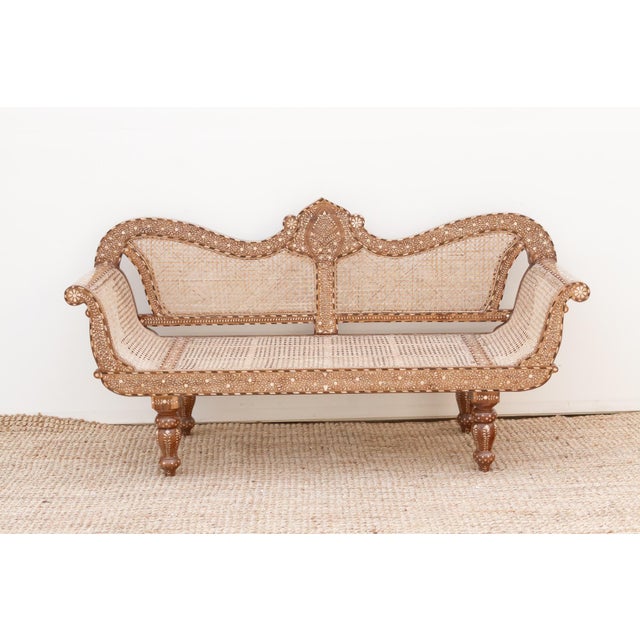 Exquisite Anglo-Indian Inlay Settee Bench For Sale - Image 4 of 11