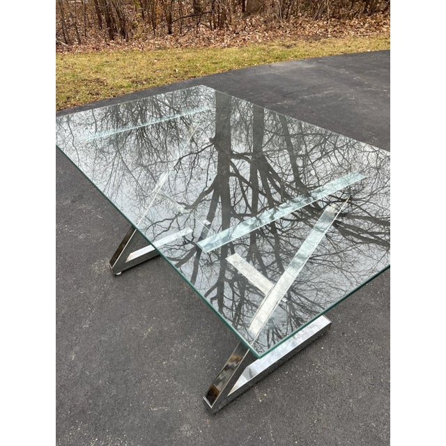 Rare 1970's Mid Century Modern Milo Baughman style chrome and glass Z form zig zag table. This ultra modern piece is quite...