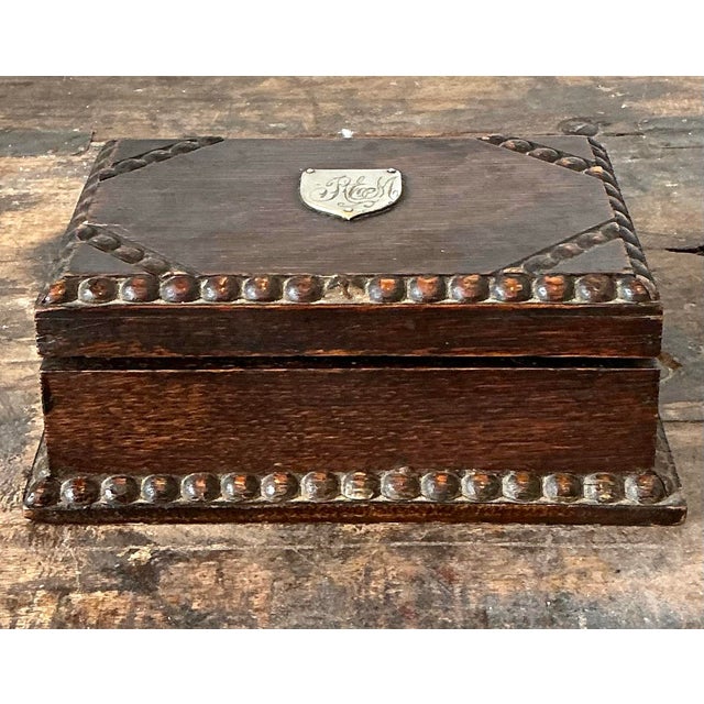 Wood Vintage Monogrammed Carved Bead Trim Box For Sale - Image 7 of 12