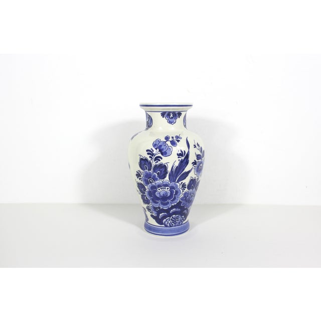 Traditional Vintage Delft Blue and White Floral Vase Holland For Sale - Image 3 of 10