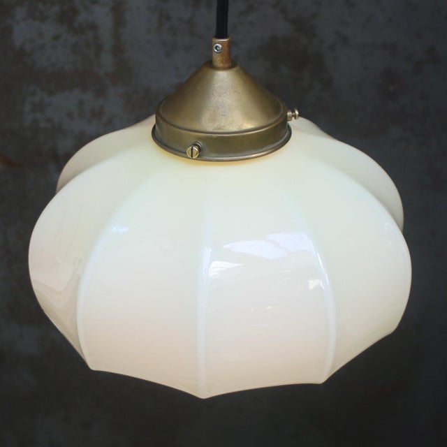 French Green Opaline Glass and Brass Gallery Pendant Lamp For Sale - Image 4 of 8