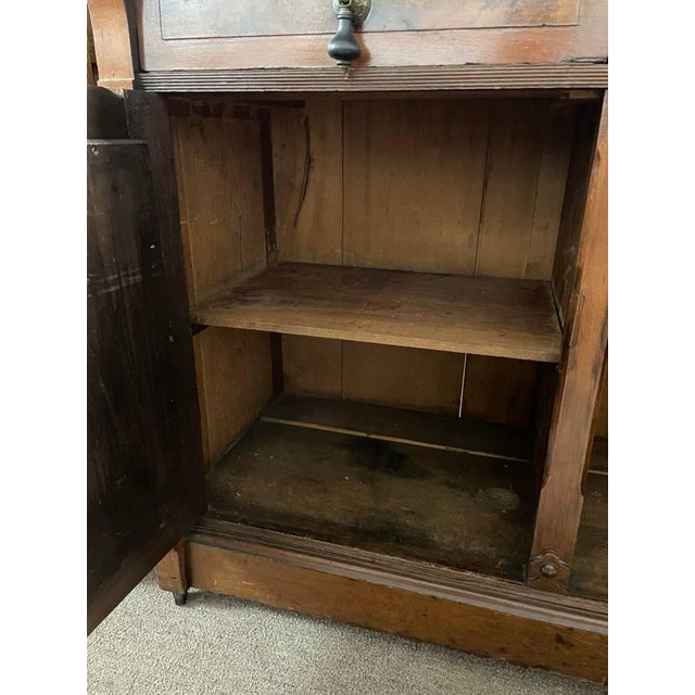 100+ Year Old Hutch Cabinet, Burl Wood Inlay, Hand Carved, Beautiful Antique For Sale - Image 10 of 12