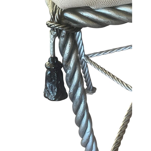 Pair Vintage Napoleon III Rope Twist & Tassel Designer Stools For Sale - Image 4 of 11