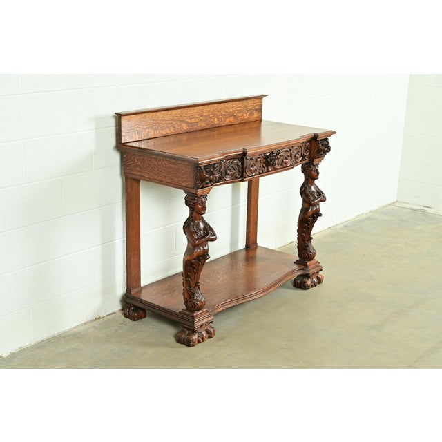 R. J. Horner & Co. R. J. Horner Style Antique Victorian Carved Oak Sideboard or Buffet Server, Circa 1890s For Sale - Image 4 of 16