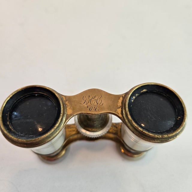 Antique LeMaire Fi Paris Mother-of-Pearl & Brass Opera Glasses, 1904 Monogrammed For Sale - Image 9 of 12