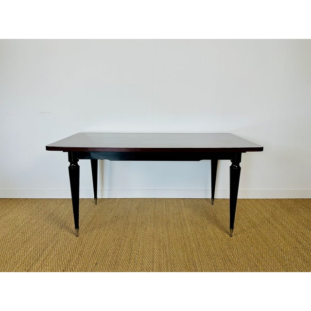 Brutalist French Modern Dining Table in Marquetry Macassar Ebony, 1950s For Sale - Image 3 of 17
