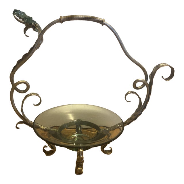 1990s Glass and Metal Dragonfly Candy Dish For Sale