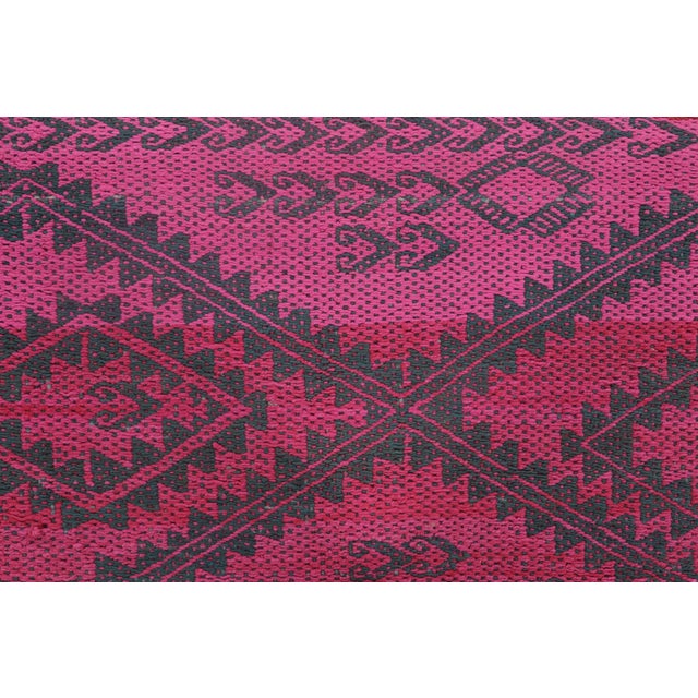 Traditional Vintage Frazada Kilim in Pink & Charcoal Geometric Pattern - Rug & Kilim For Sale - Image 3 of 7