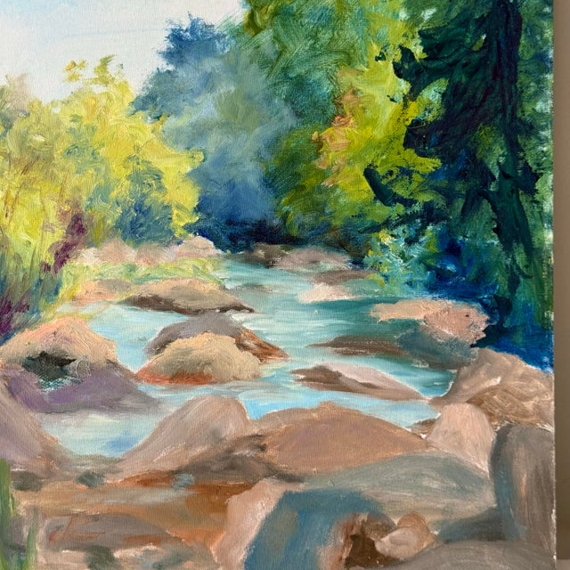 Early 21st Century Oil Pastel River Landscape Painting For Sale - Image 5 of 5