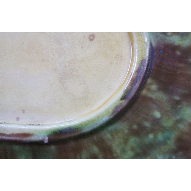 Ceramic Antique English Majolica Porcelain Handled Fern Leaf Plate Platter 12" For Sale - Image 7 of 12