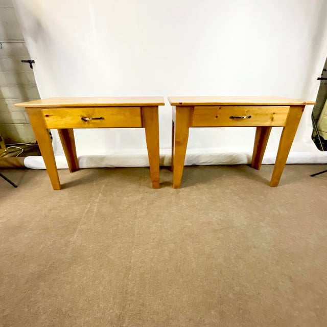 1950s Rustic Farmhouse Arts & Crafts Pine Console Tables - Large Nightstands - A Pair. For Sale - Image 11 of 12