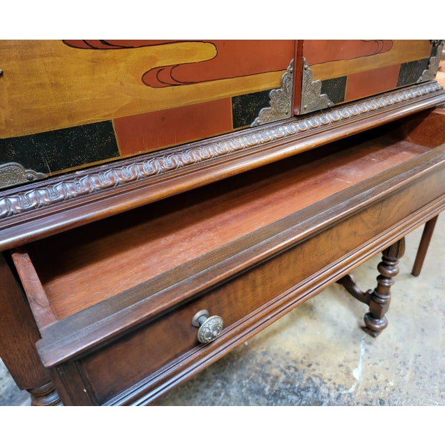 Wood Antique Chinoiserie Painted Cabinet Circa. 1930's For Sale - Image 7 of 10